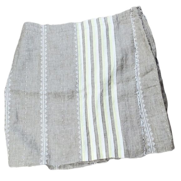 NWT J Jill Brown, Yellow & White Linen Wrap Skirt - Picture 1 of 6